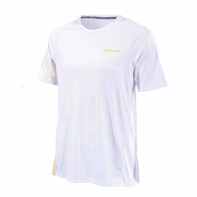 Мужская футболка Babolat Perf Crew Neck 2019 Цвет Белый/ Темно желтый 2MS19011-1025 Мужская футболка Babolat Perf Crew Neck 2019 Цвет Белый/ Темно желтый 2MS19011-1025